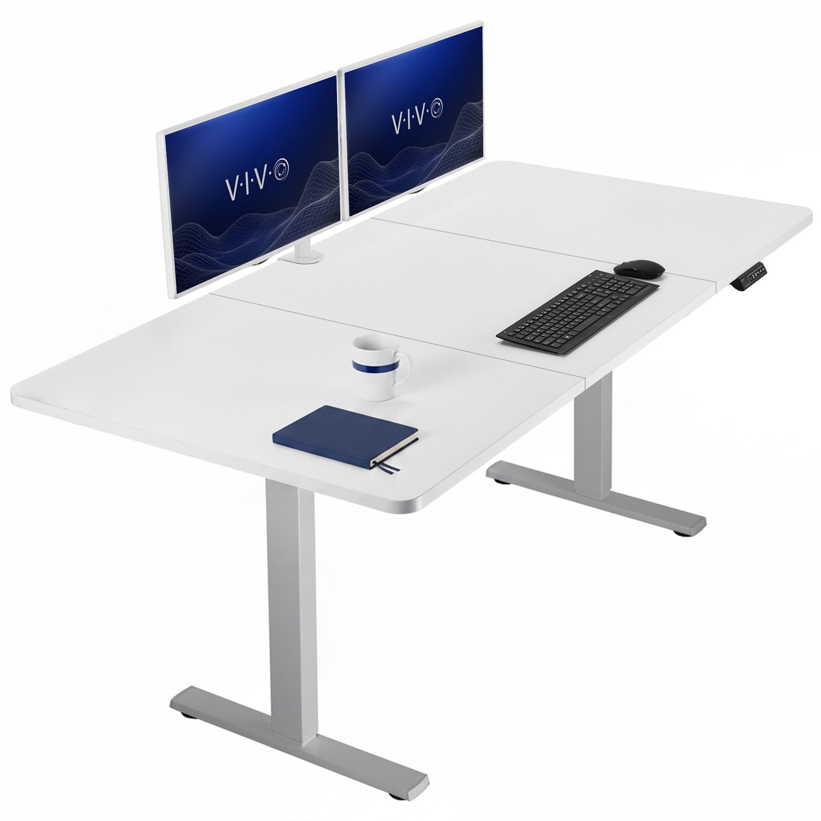 VIVO Electric 71” x 36” Stand Up Desk, White Table Top, Gray Frame