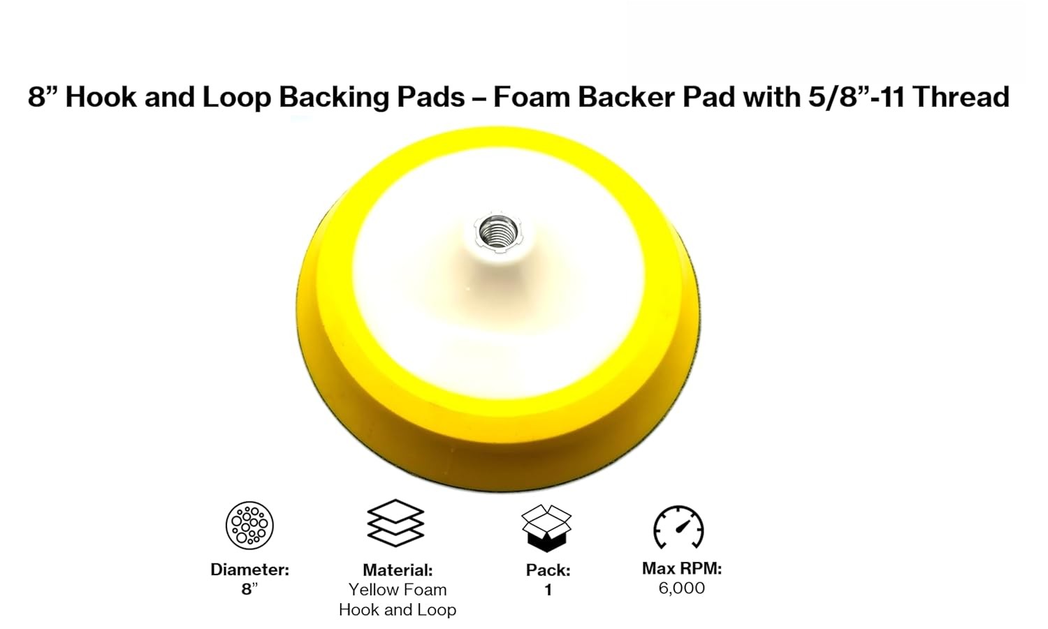 8-inch premium hook-and-loop backing plate,