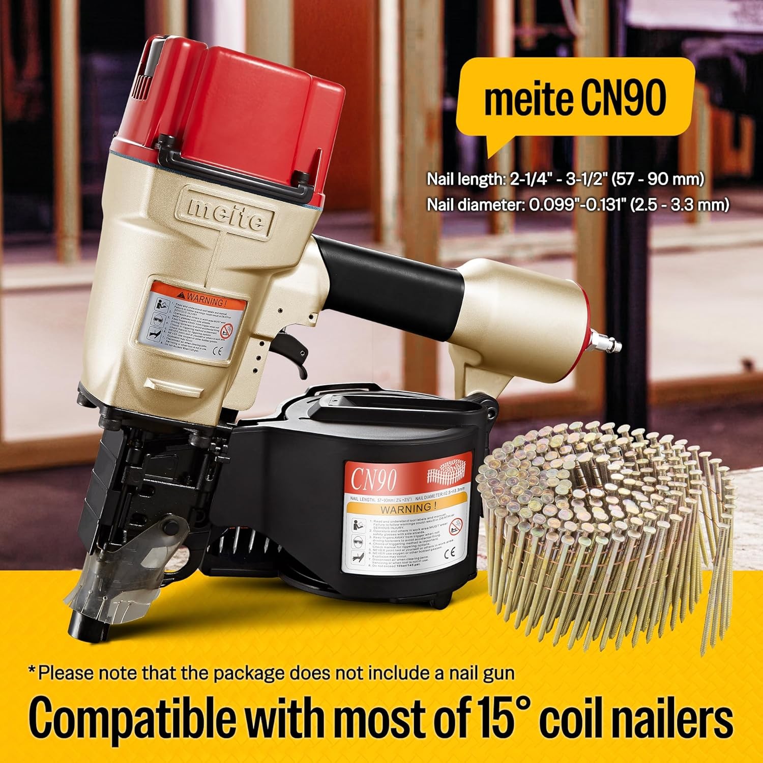meite Coil Nails 3" × .120'' 15 Degree Round-Head Ring Shank Galvanized Collated