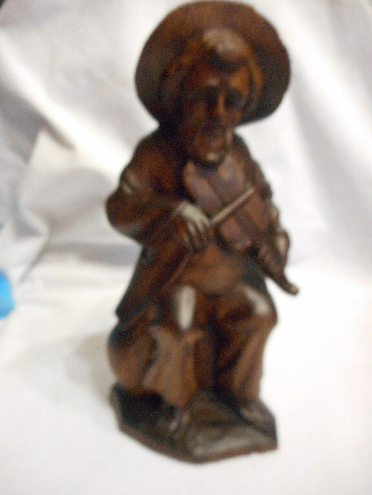 Vintage Hand Carved Wooden Man W/ Fiddle 10" High Equador