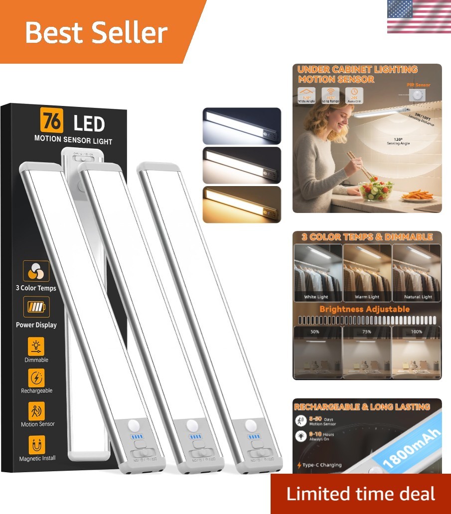 Under Cabinet Lighting Wireless, 10inch Motion Sensor Light Indoor, 3Pack | R...