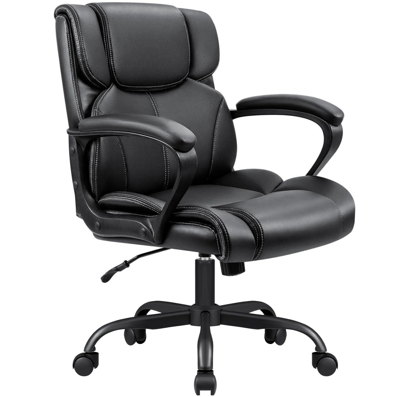 Mid Back Office Chair Swivel Ergonomic Padded Armrests Lumbar Support