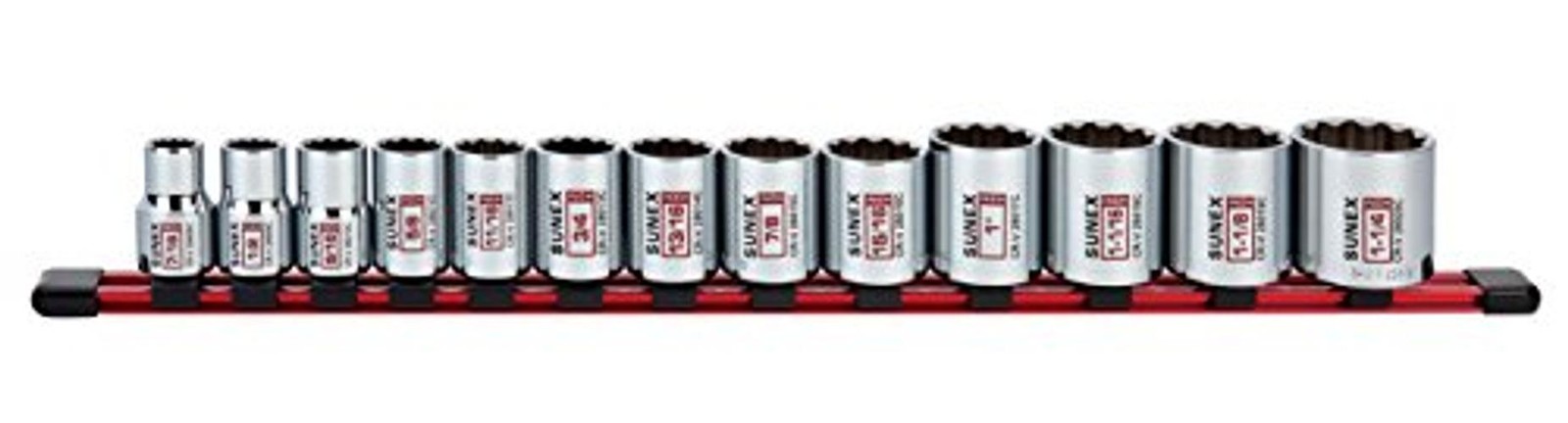 13Piece 1/2" Drive Chrome Socket Rail 12Pt SAE Standard