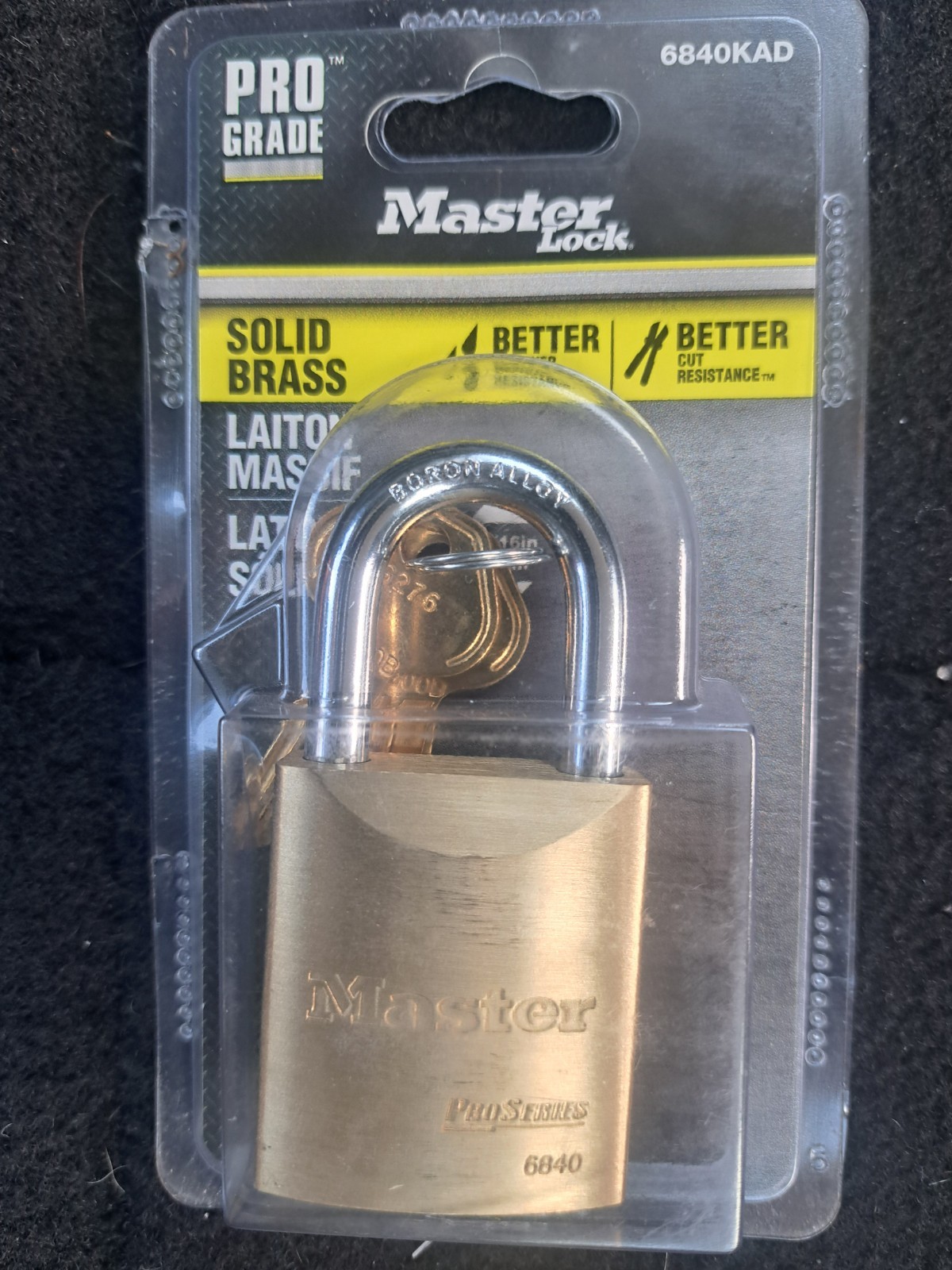 MASTER LOCK Pro Grade 6840 KAD Solid Brass Padlock 2 Keys NEW