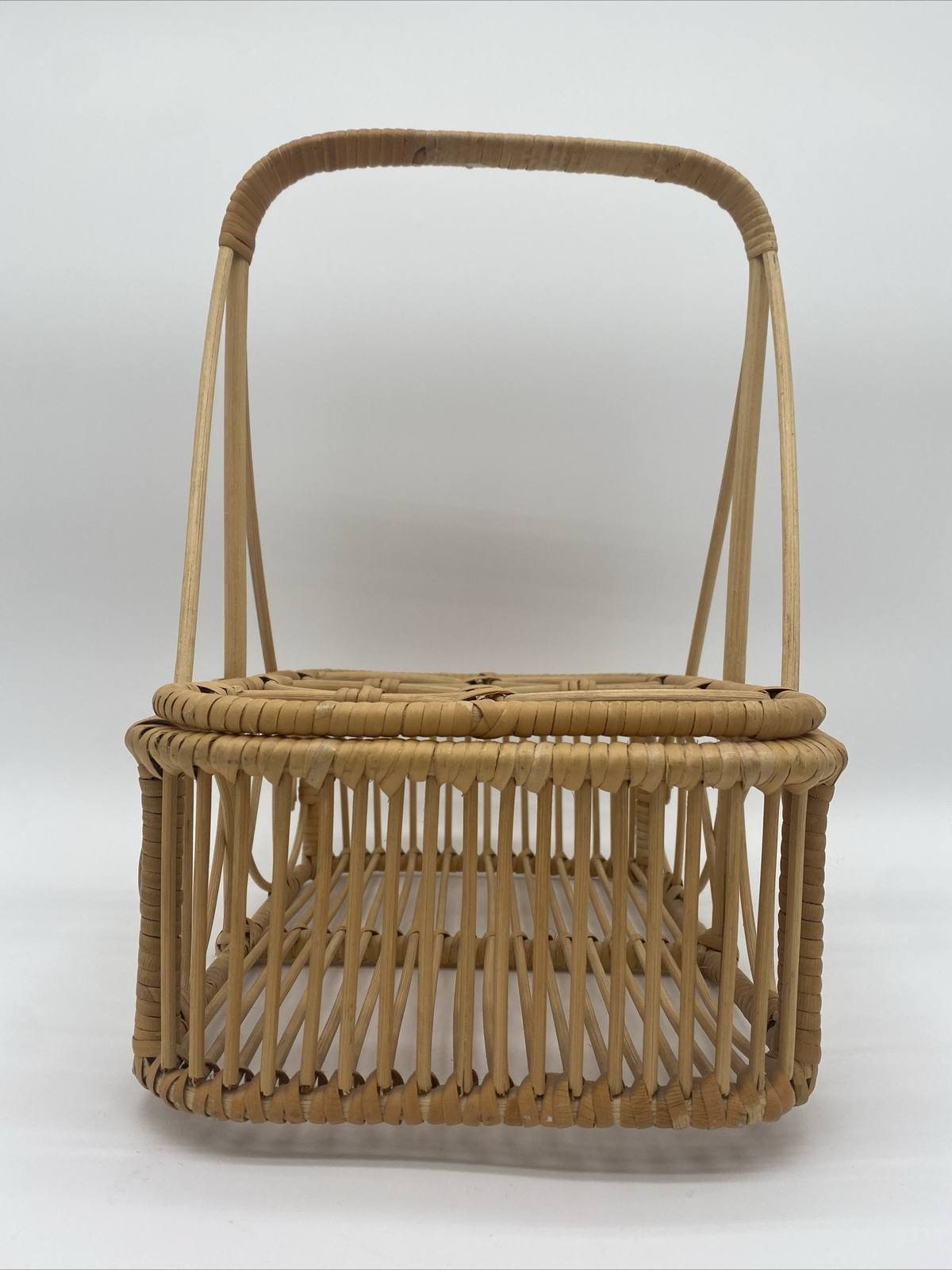 Vintage Wicker Rattan Drink Caddy Basket