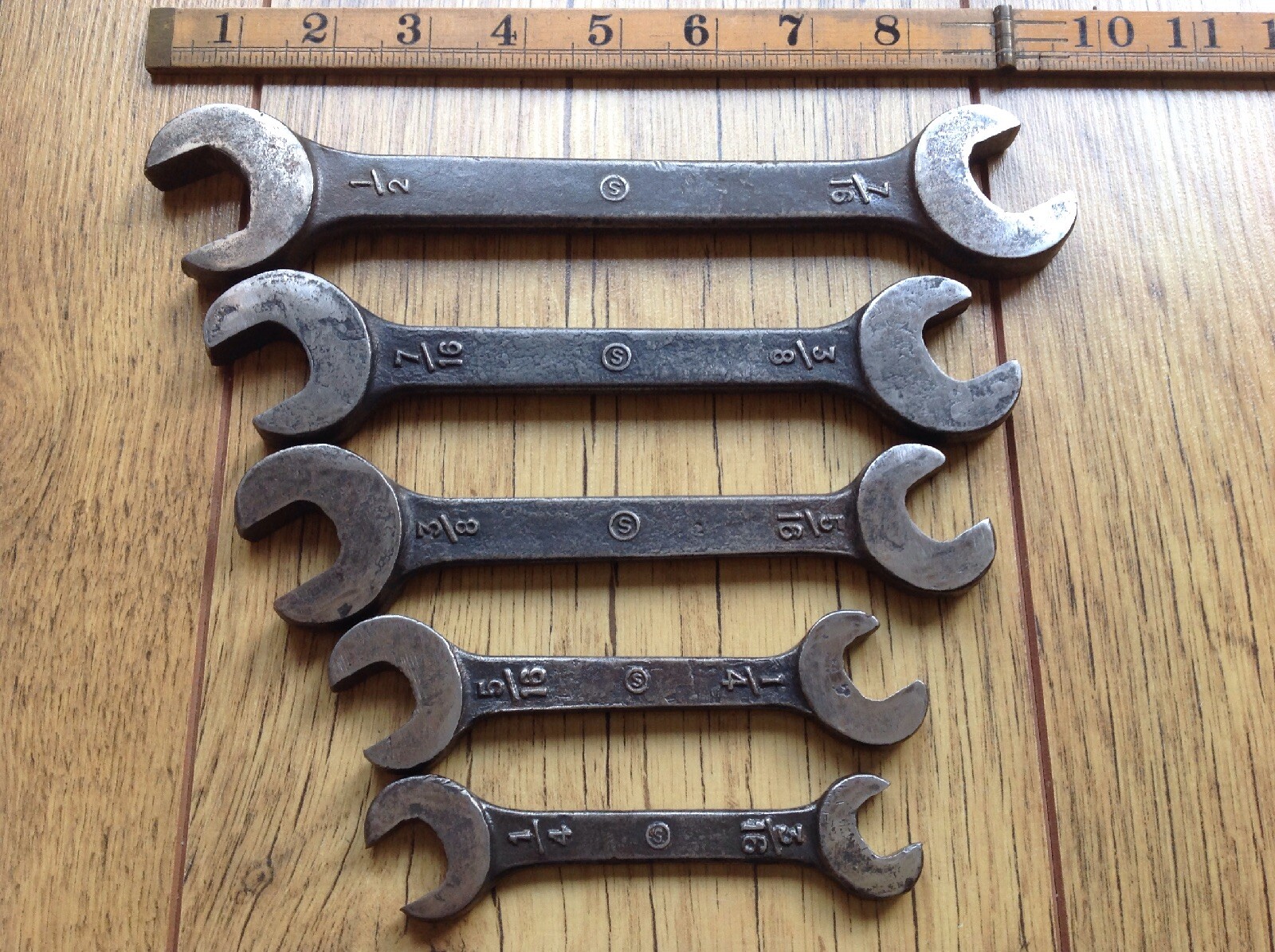 5 Vintage S Open Ended Whitworth Spanners 1/2"to 3/16"w.