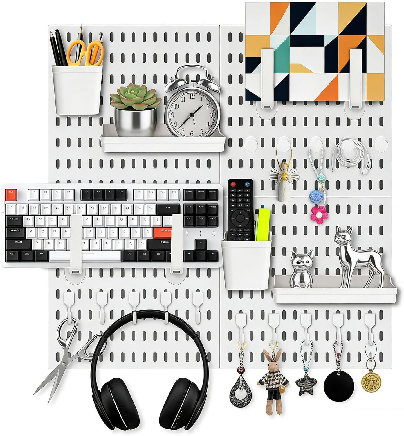 4 Pack Peg Board Wall Organizer,12"x12" White Pegboard Combination Kit with 23 A
