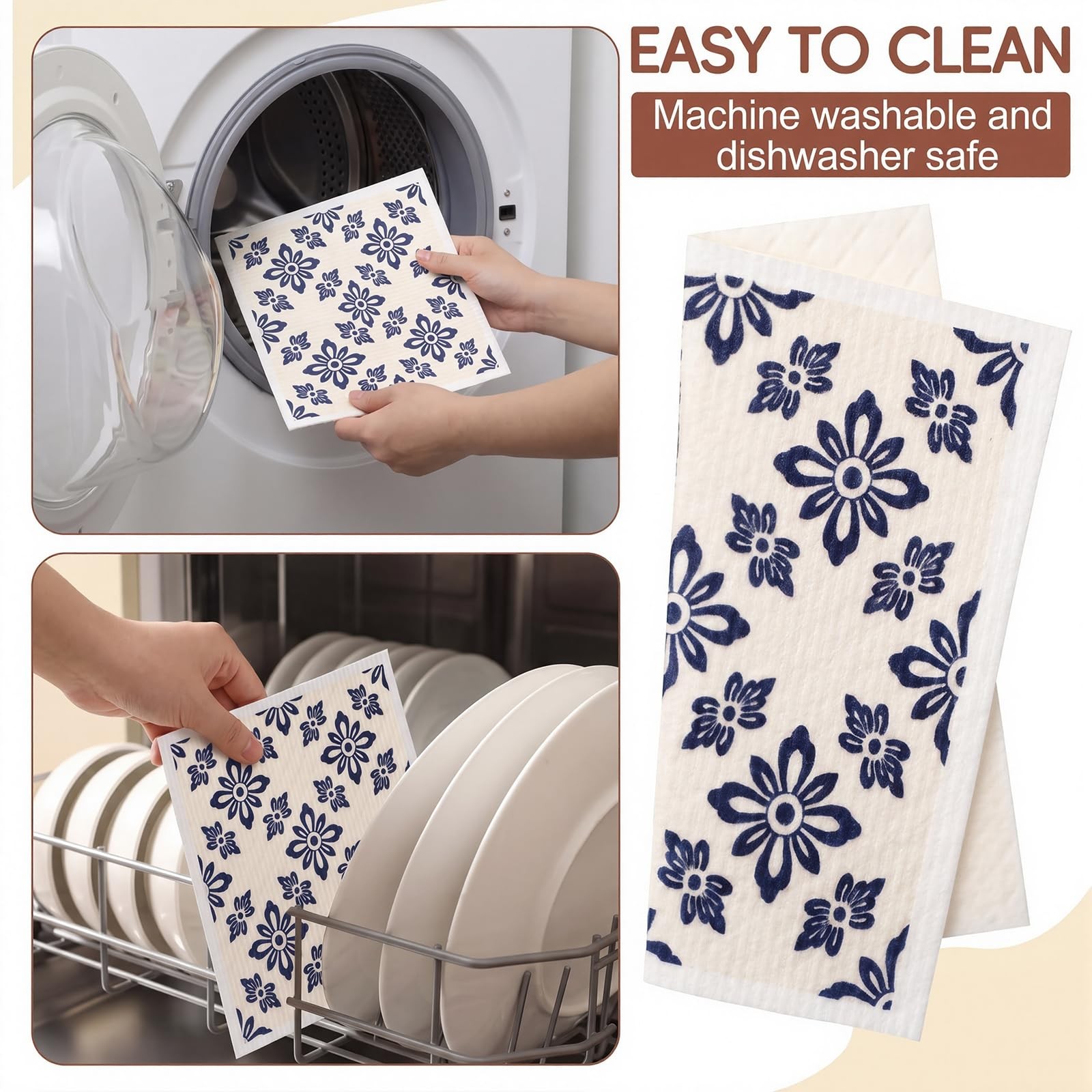 12 Pack Sweden Dishcloths 6 Patterns Super Absorbent Reusable Fast-Drying Was.
