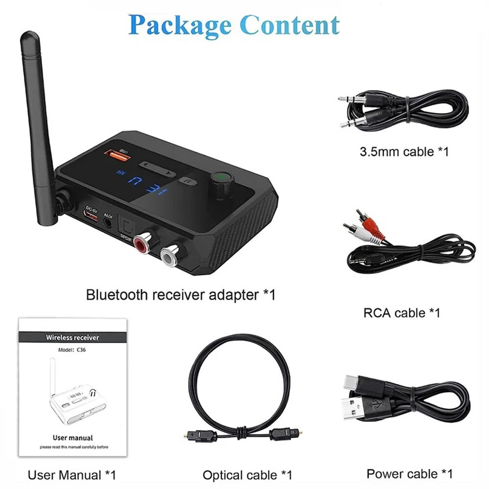Bluetooth 5.3 Audio Receiver for Home Stereo, Wireless Adapter with Optical/USB