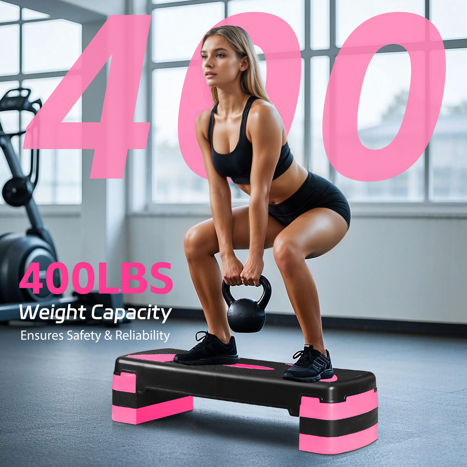 31" Aerobic Exercise Folding Step Platform for Workout 3 Height Stepper Pink