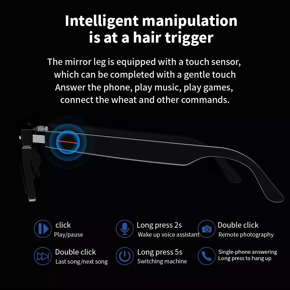 Smart Glasses Bluetooth Audio Sunglasses Stereo Music Call Headset Voice Control