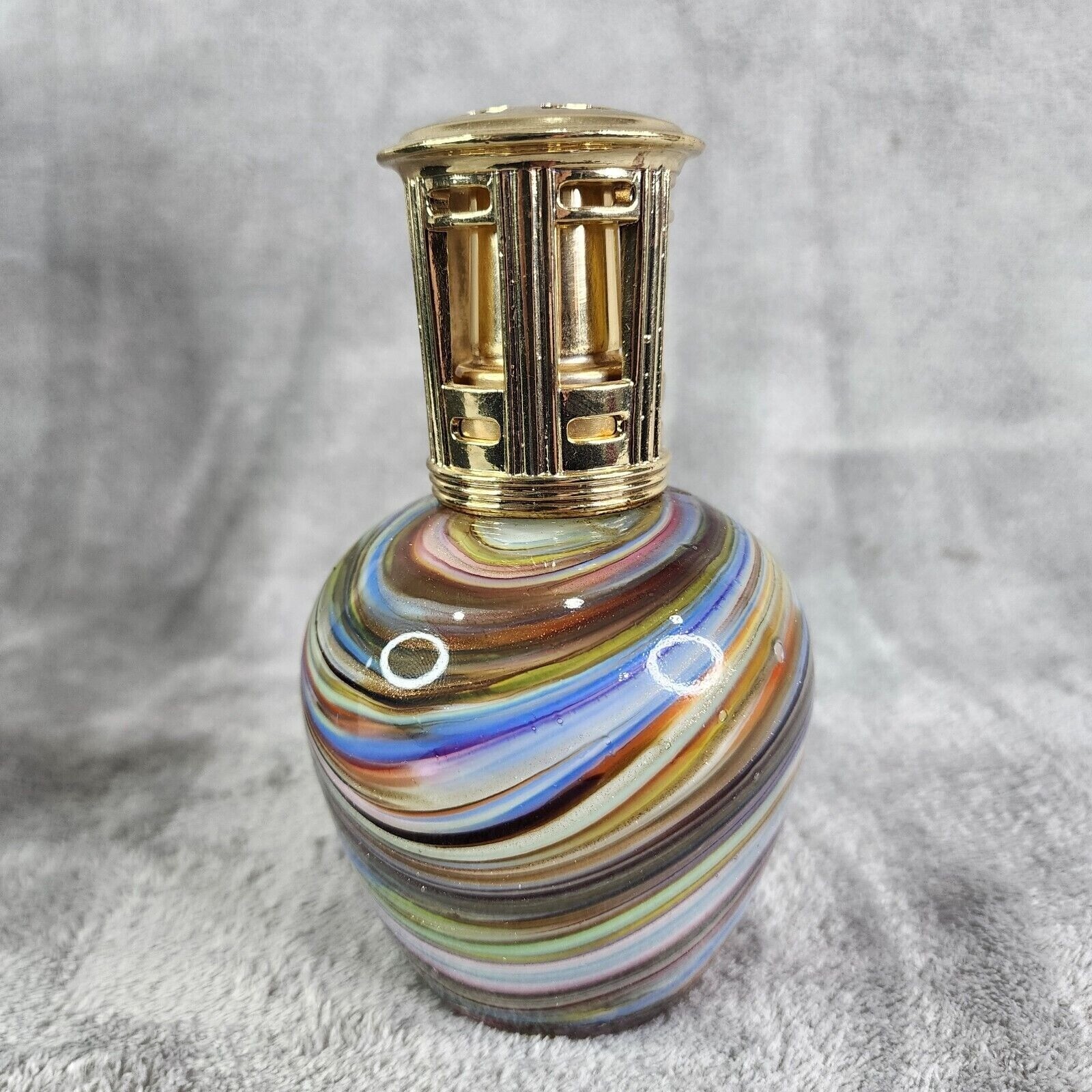 Vintage Una alla volta Fragrance Glass Swirl Oil Lamp One at a time Brass Lid