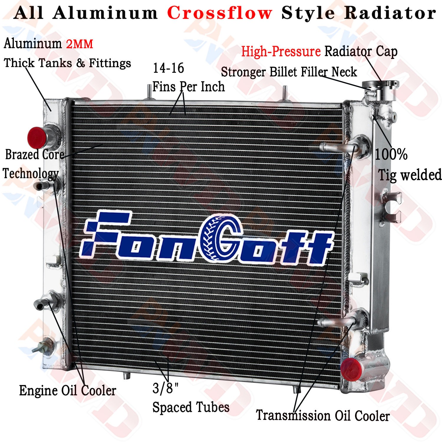 16410U336071 16410U335071 Aluminum 2 Row Radiator For 90-11 Toyota Forklift 4.3L