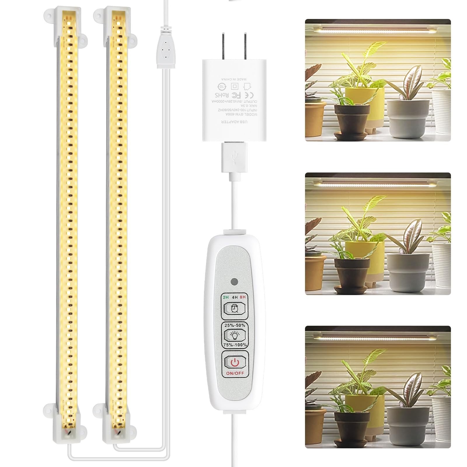 LED Plant Grow Light Strips Full Spectrum for Indoor Plants with Auto ON/Off ...