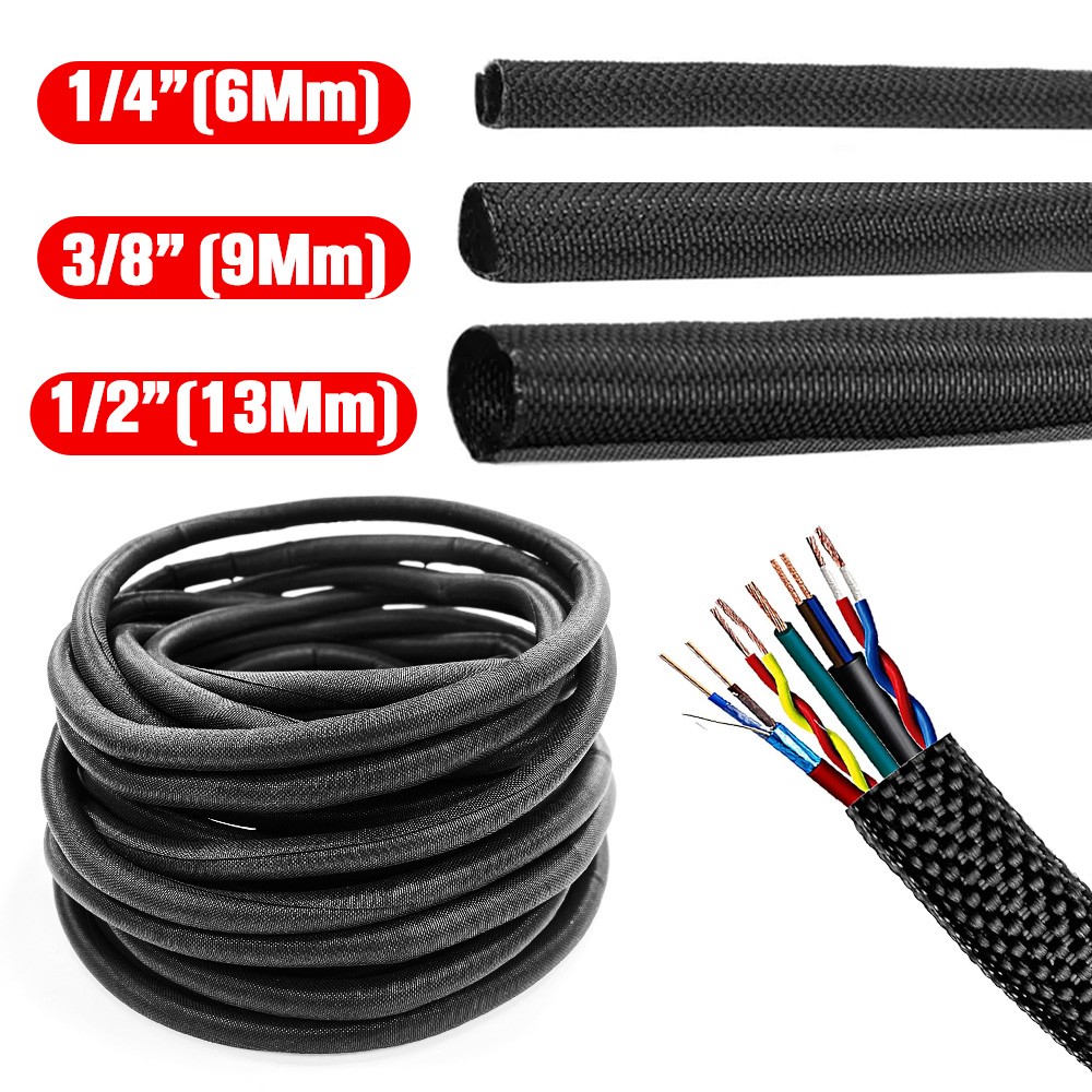 Split Cable Sleeve Cover Cord Protect Wire Loom Tubing Mesh Woven Self Wrapping