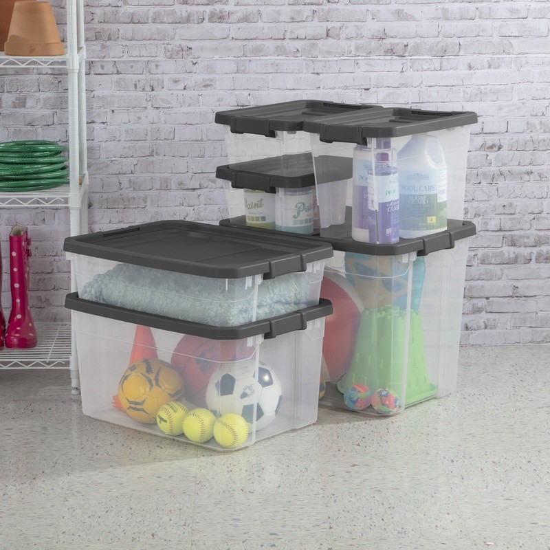 Durable 76 Quart Stackable Plastic Storage Bin W/ Latch Lid Garages Attics New