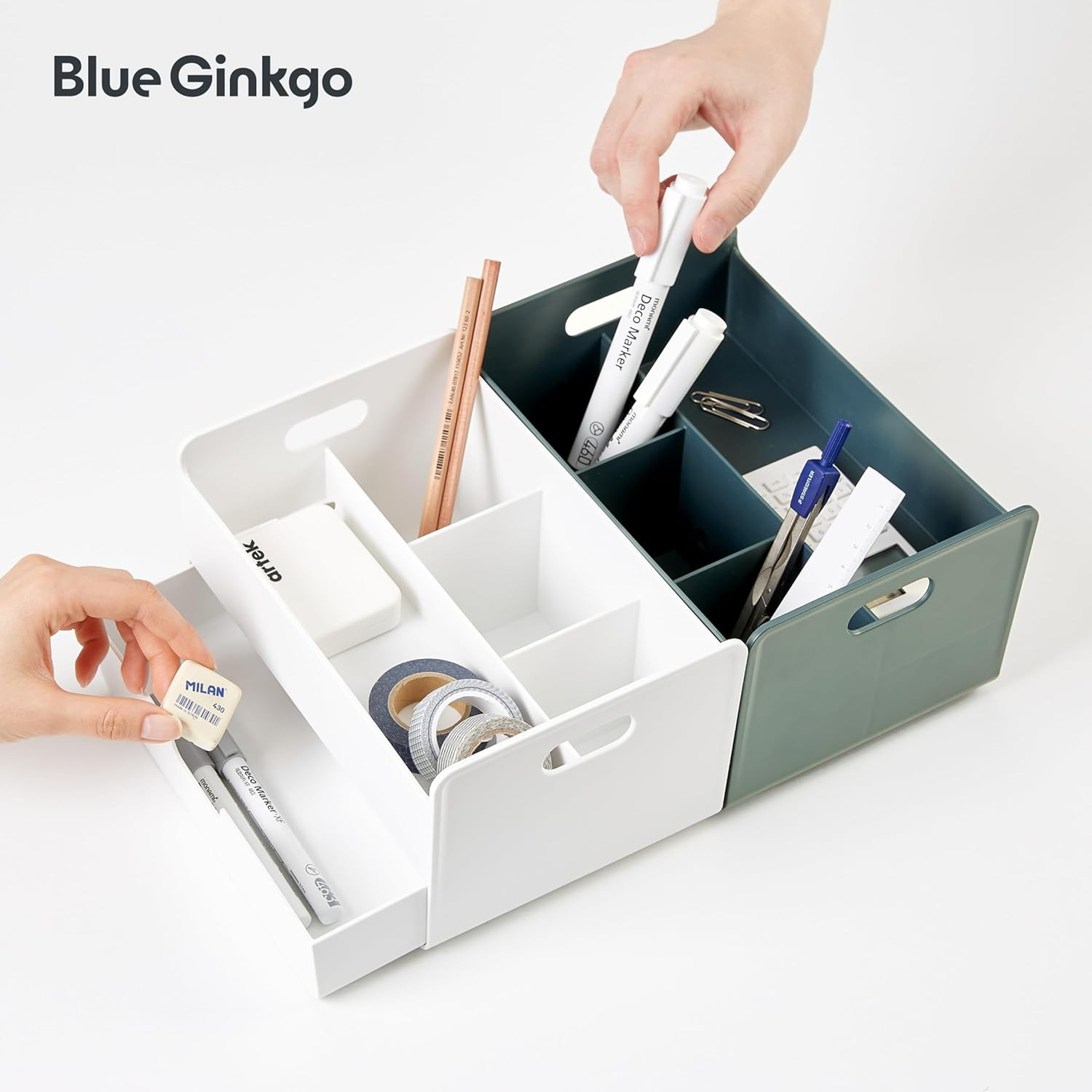 Portable Desk Organizer – Compact 3 Compartment, Half-Drawer Storage – Pen Holde