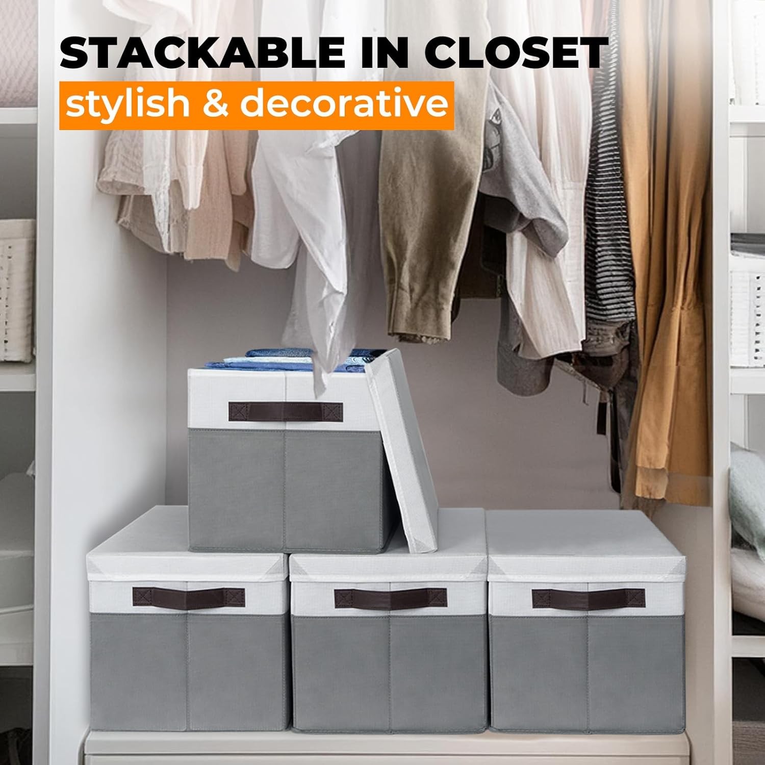 Large Closet Storage Baskets 4 Pack with Lids for Shelves