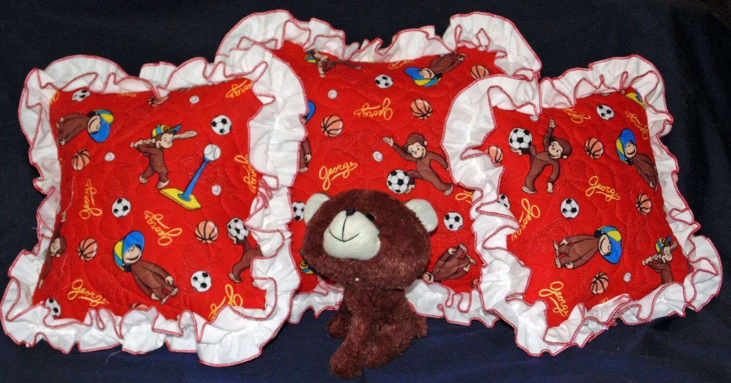 Curious George Theme Set of 3 Quilted Baby Pillows With Removable Shams