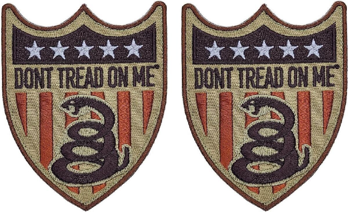 Dont Tread On Me Gadsden USA Flag Shield Patch | 2PC IRON ON SEW ON  -P723