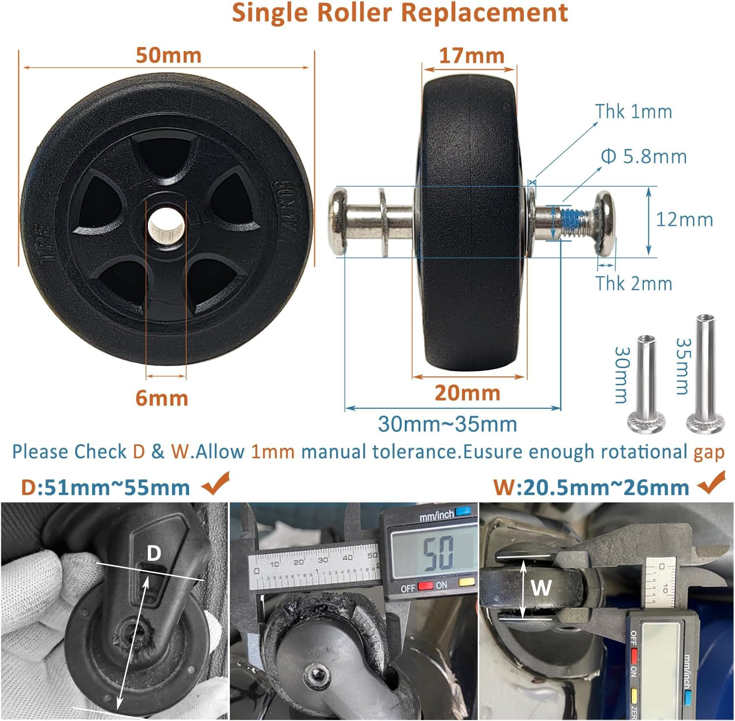 Luggage Wheels Replacement Kit for Spinner Suitcase Caster Trolley Carry on Roll