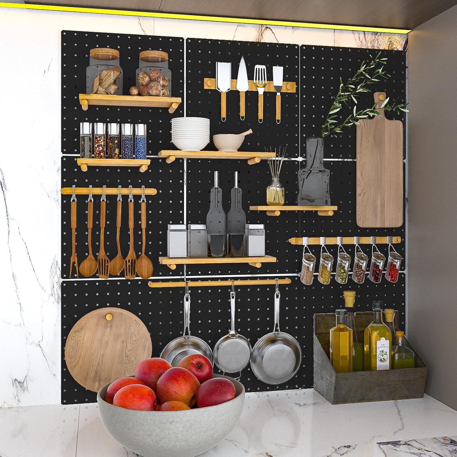 Peg Board, 4 Pack Metal Pegboard Panels Black Pegboards Wall Organizer with Bent