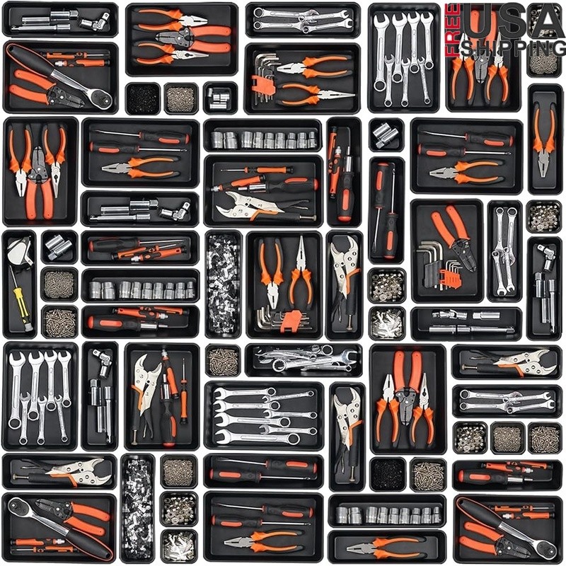 Large Tool Organizer Set Interlocking Storage Trays Workshop Garage Office New