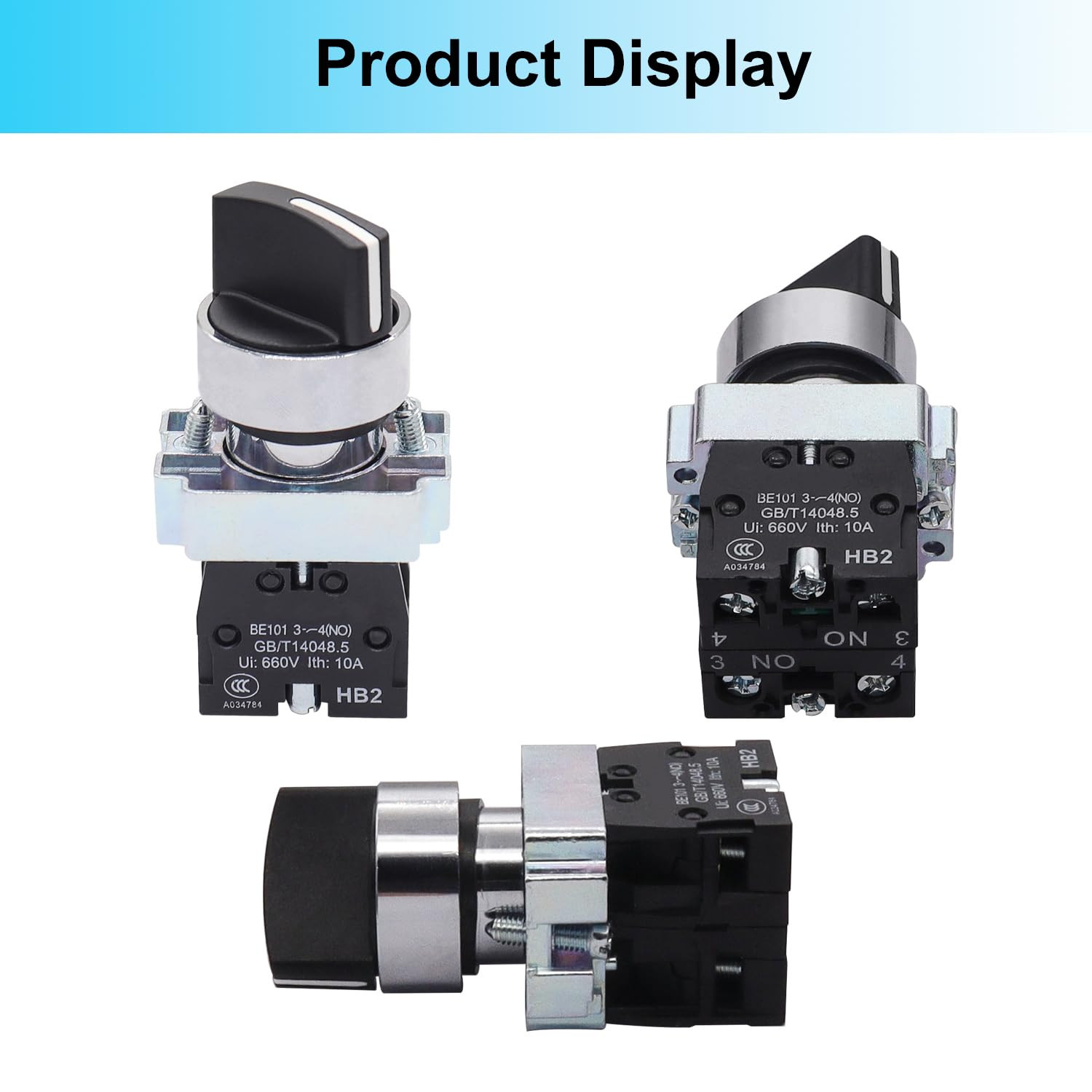 2 Pack 22Mm 3 Position Maintained Selector Switch, 2NO 10A 440V Latching