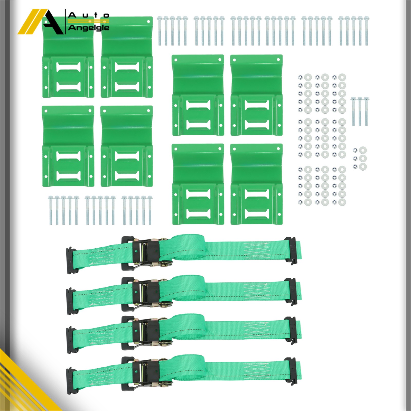 Green E Track Wheel Chock 8ft Green Ratchet Straps Kit 2 Sets For Trailers ATV