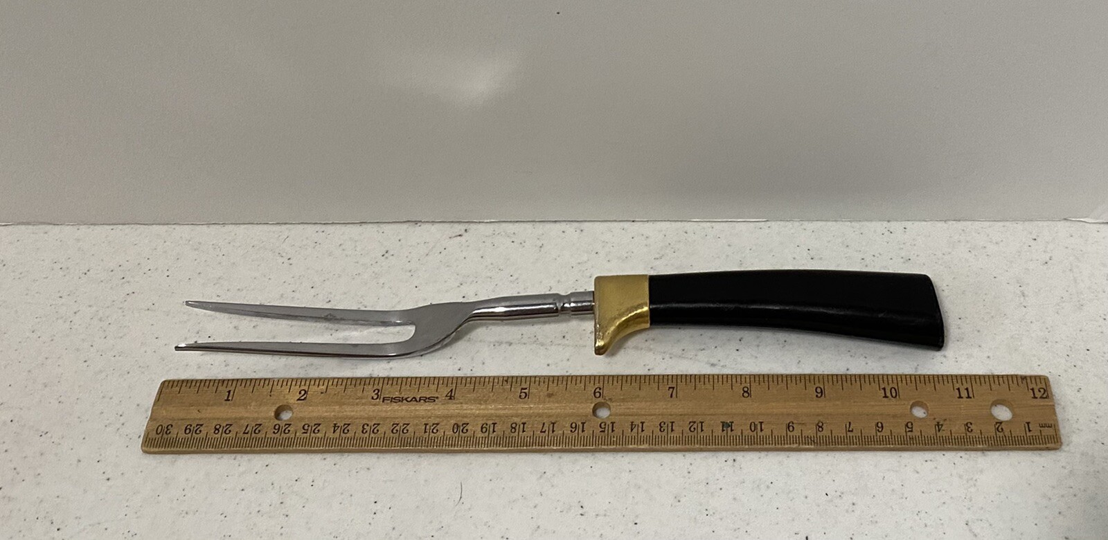 Vintage Serving Carving Fork Black Gold Handle