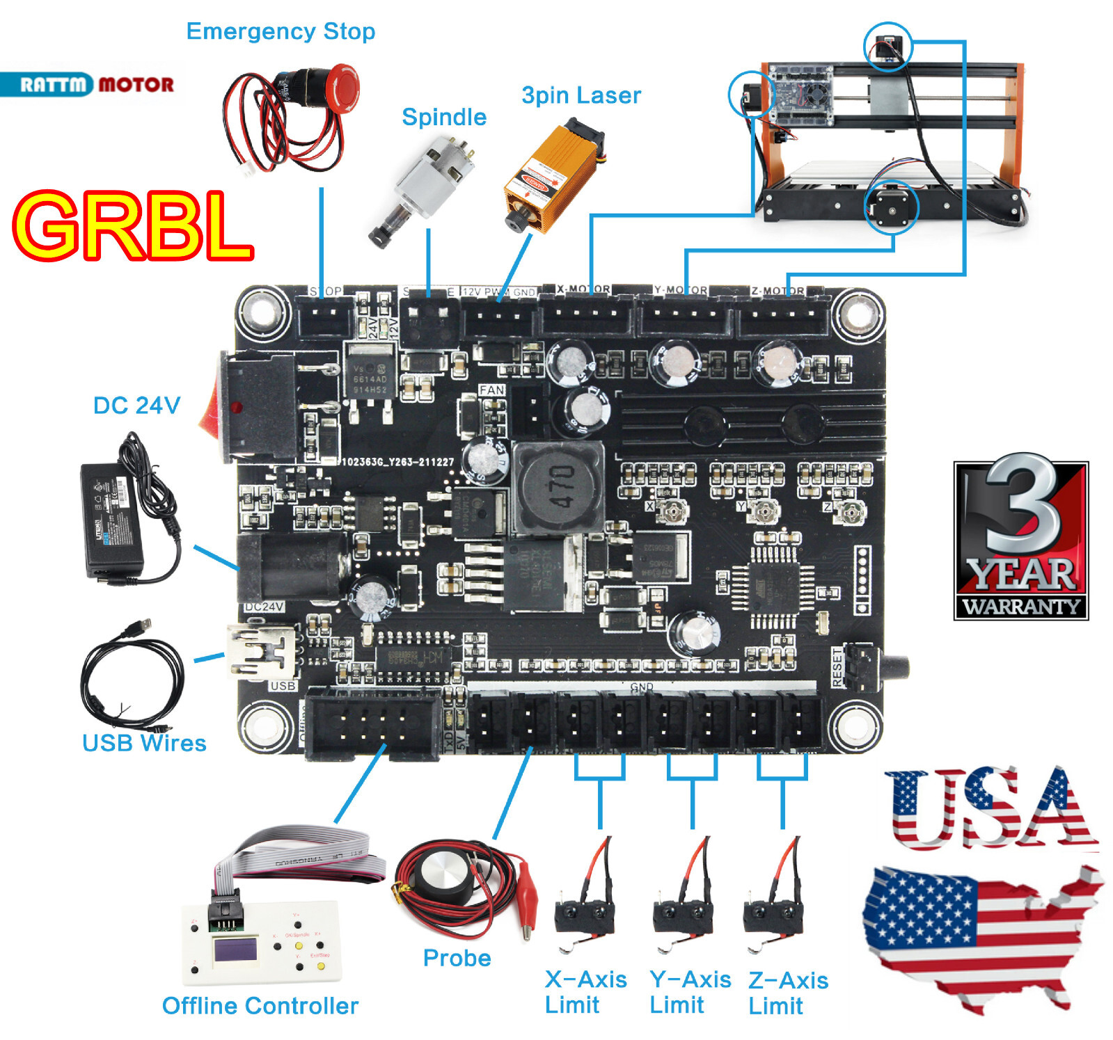 「USA」 CNC 3018 PRO GRBL Control Board CNC Machine Engraver/Laser Controller Card