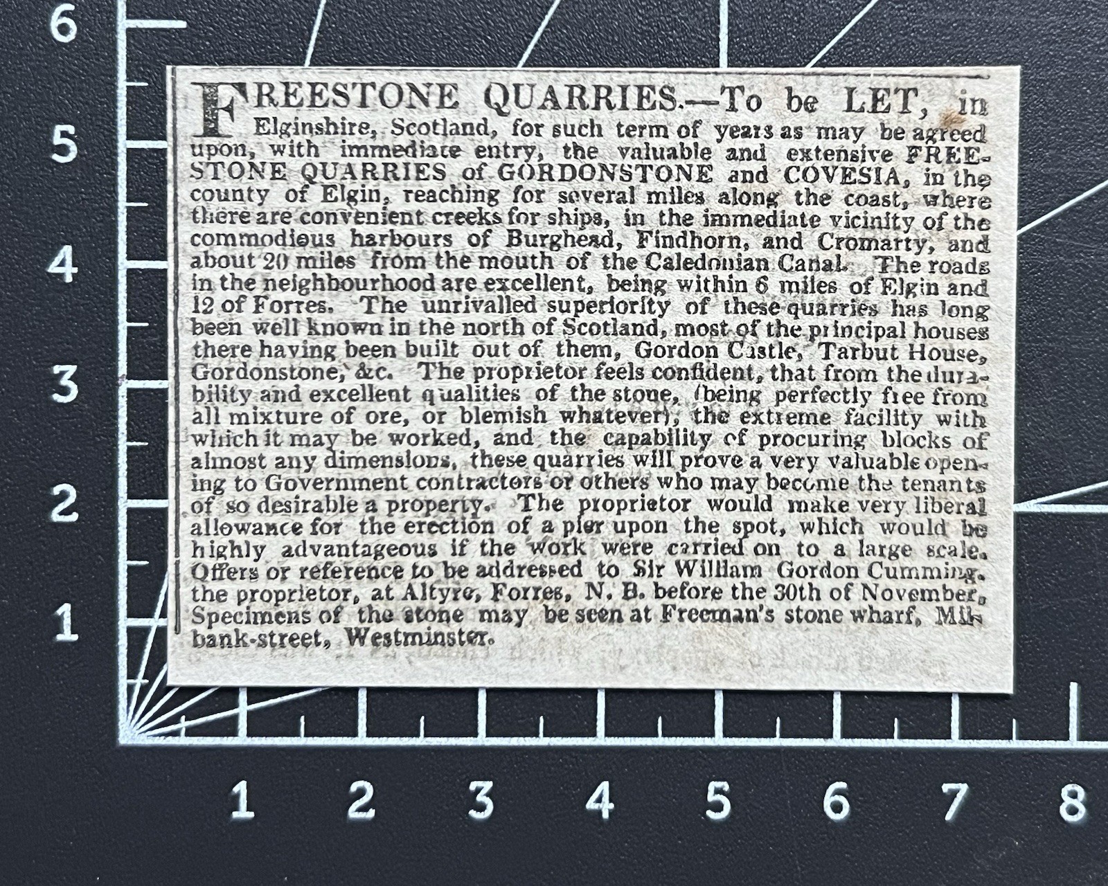 Gordonstone & Covesia Quarry - Elginshire - Scotland To Let - 1826 Cutting 501