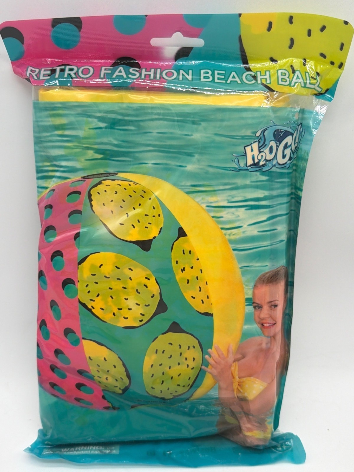H2O GO Retro Fashion Beach Ball 48" Yellow & Pink Watermelon Print For Ages 3+