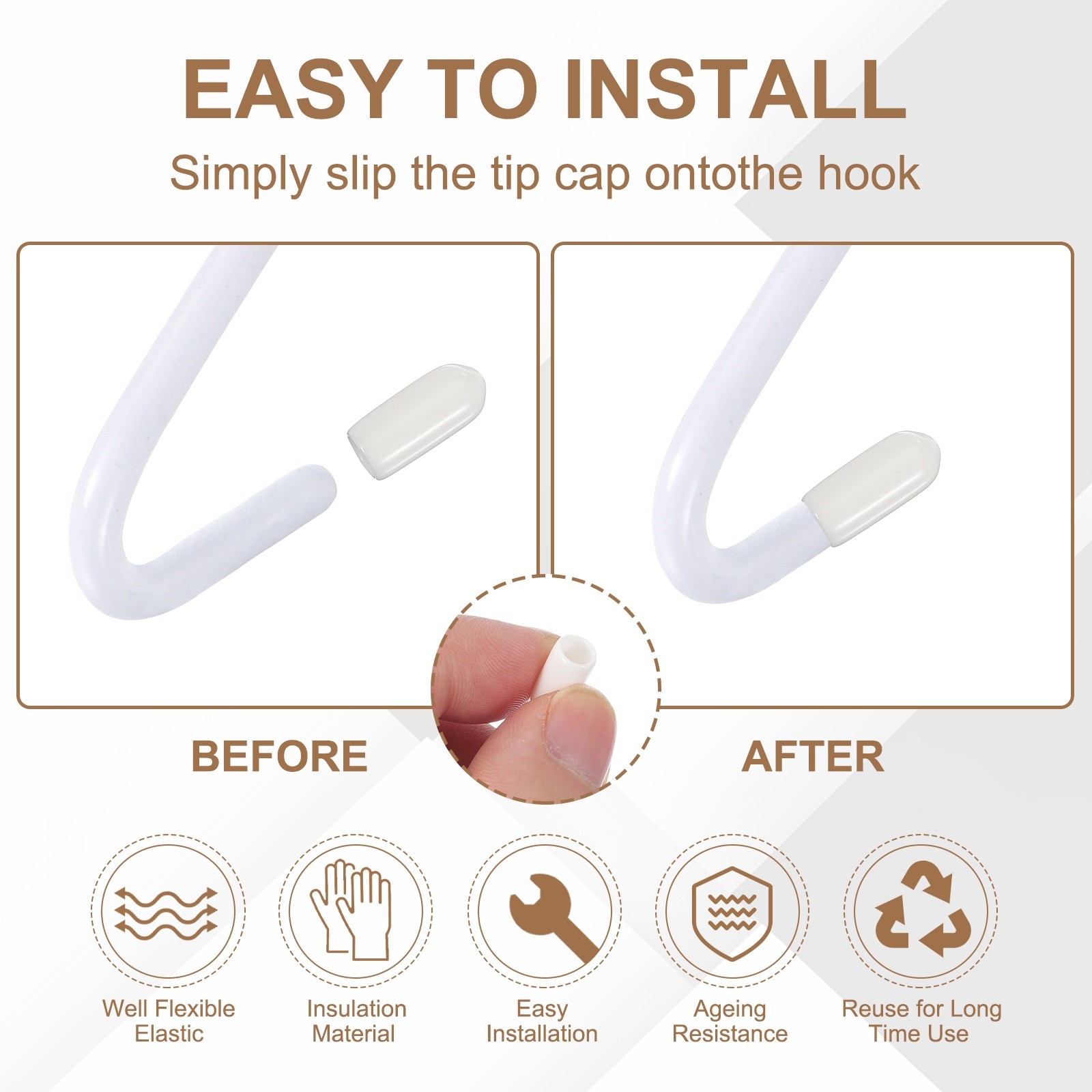 100pcs Pegboard Hook Tip Protector Rubber End Caps Inner Dia 5mm White
