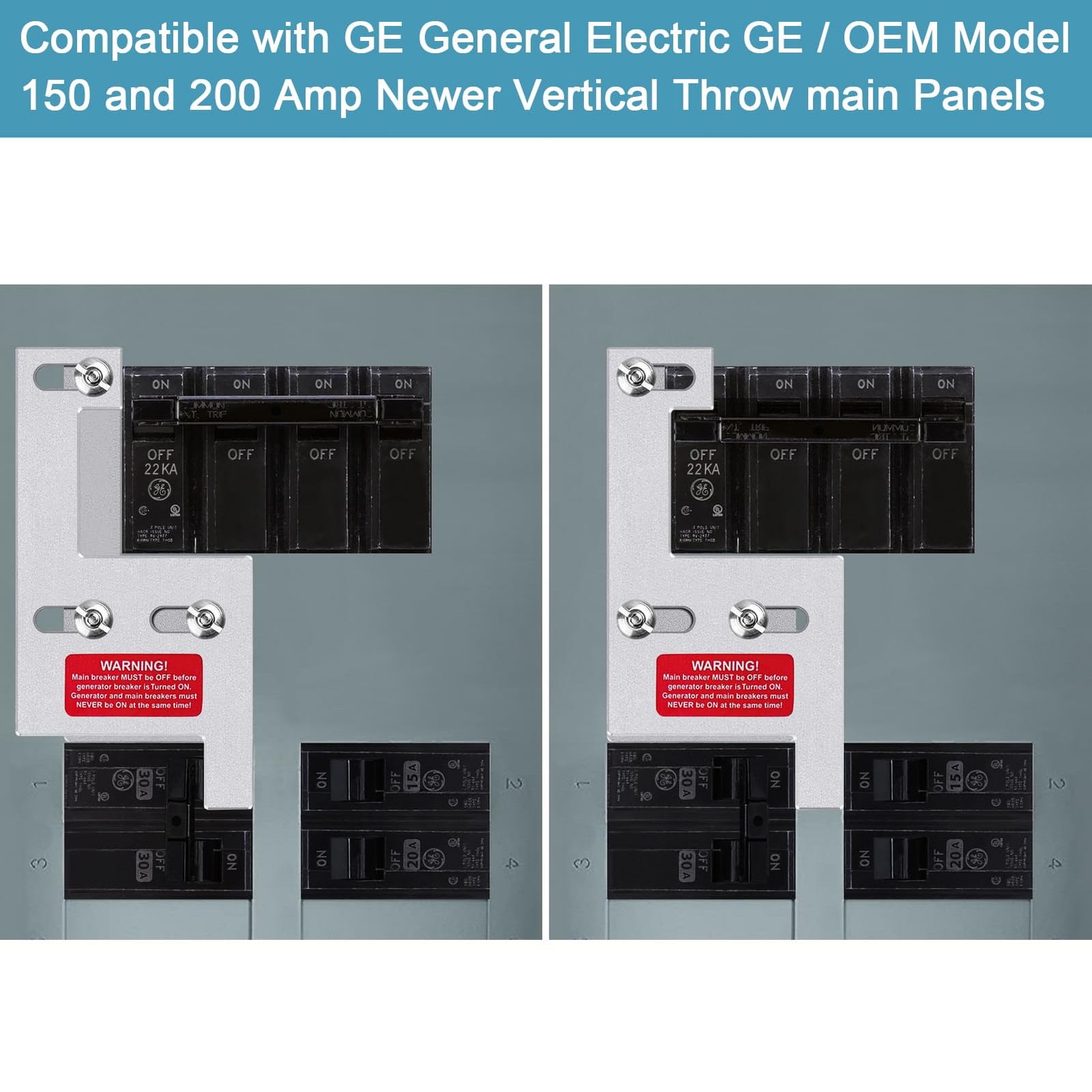 Generator Interlock Kit for GE General Electeric 200 Amp or 150 Amp Vertical ...