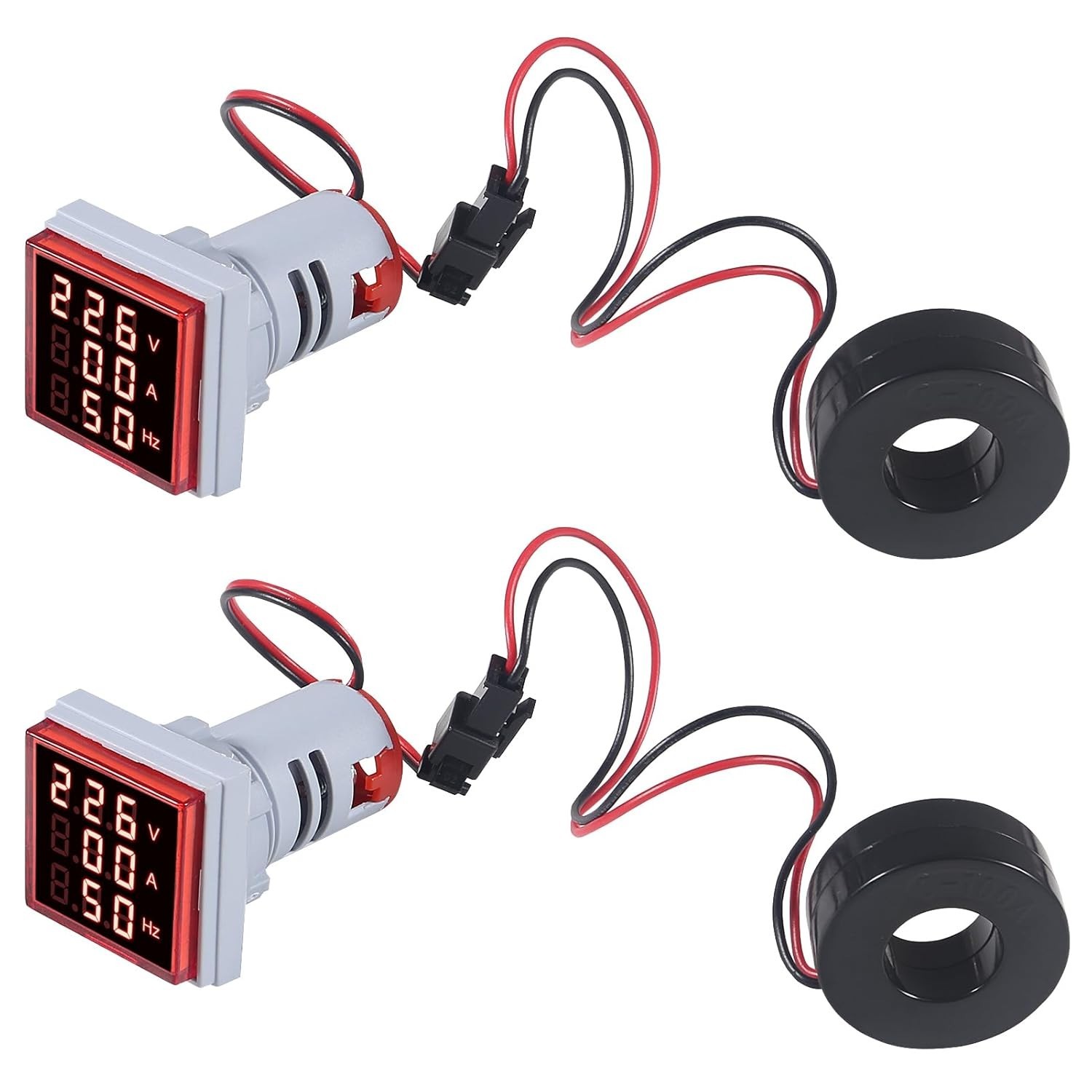 Set of 2 Digital Voltage Current Frequency Meters with 3-in-1 Functionality