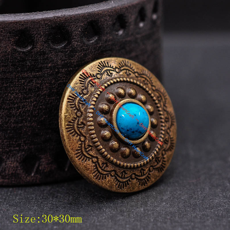 10X Antique BRASS Scalloped 3D Floral Turquoise Leathercraft Belt Conchos 1-1/8"