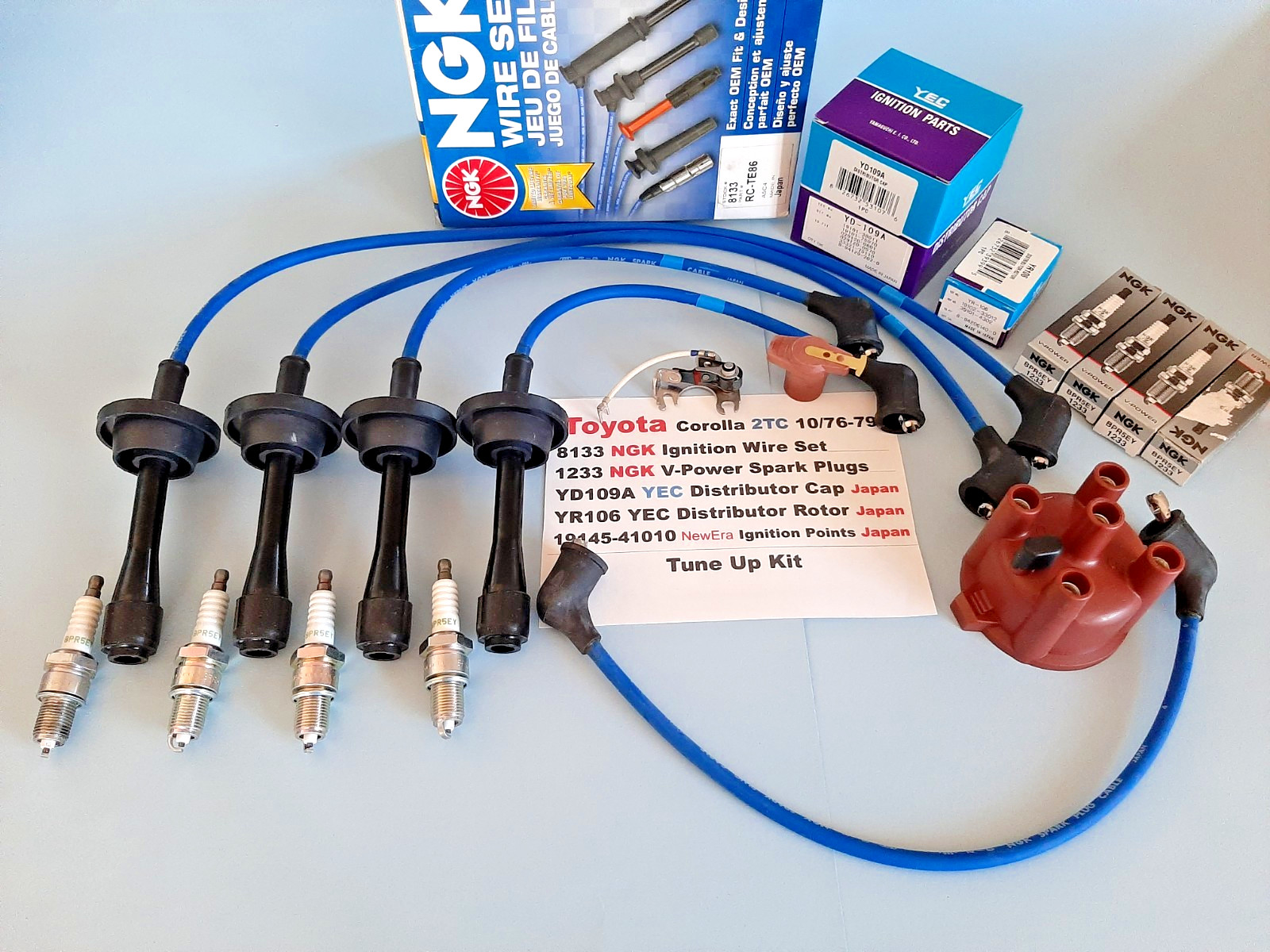 Toyota Corolla 2TC 1600 10/76-79 Ignition Kit NGK Wires & Plugs Cap Rotor Points