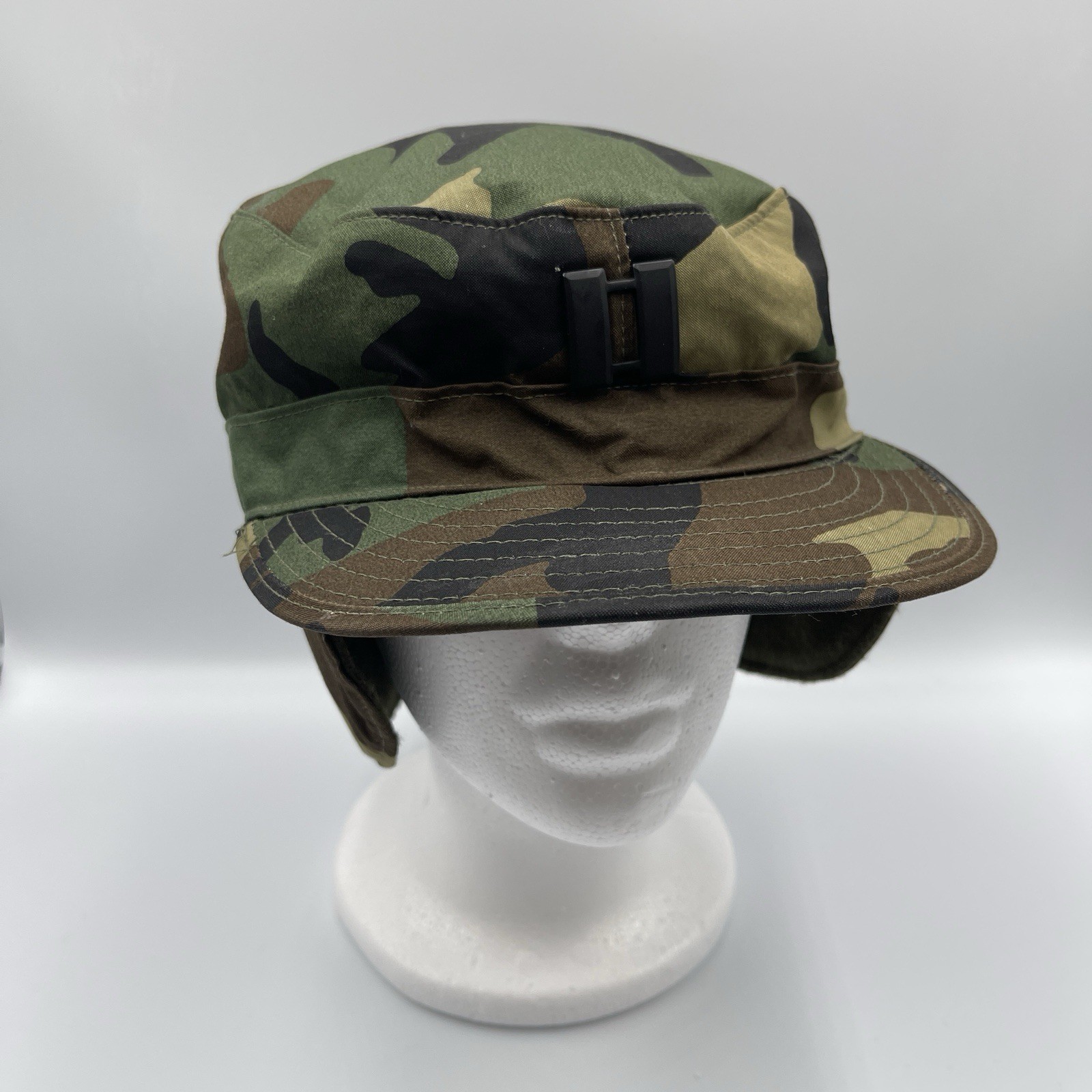 Vintage US Army Original Flap Cap 7 1/2 Woodland Camo BDU Patrol Field