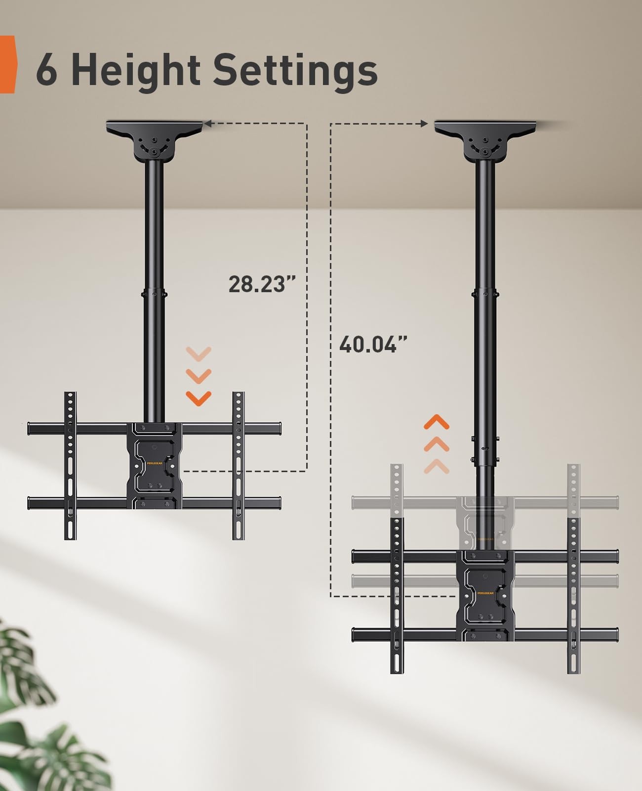 Perlegear Ceiling TV Mount, Hanging Mount for 37-75 inch Flat or Black