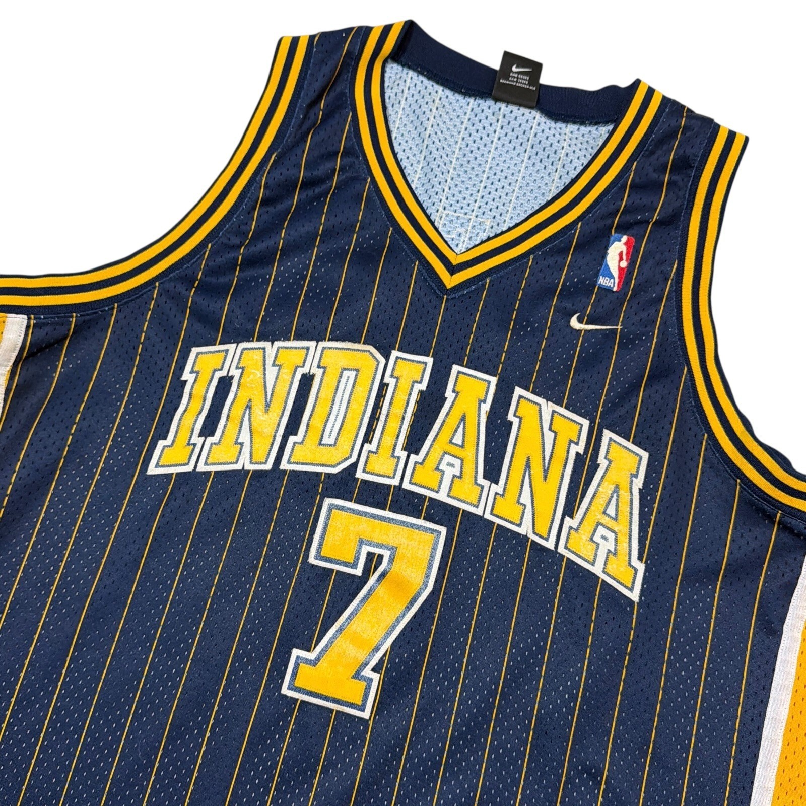 Nike Indiana Pacers Jermaine O'Neal 7 Jersey Mens XL Blue Pinstripe Vintage NBA