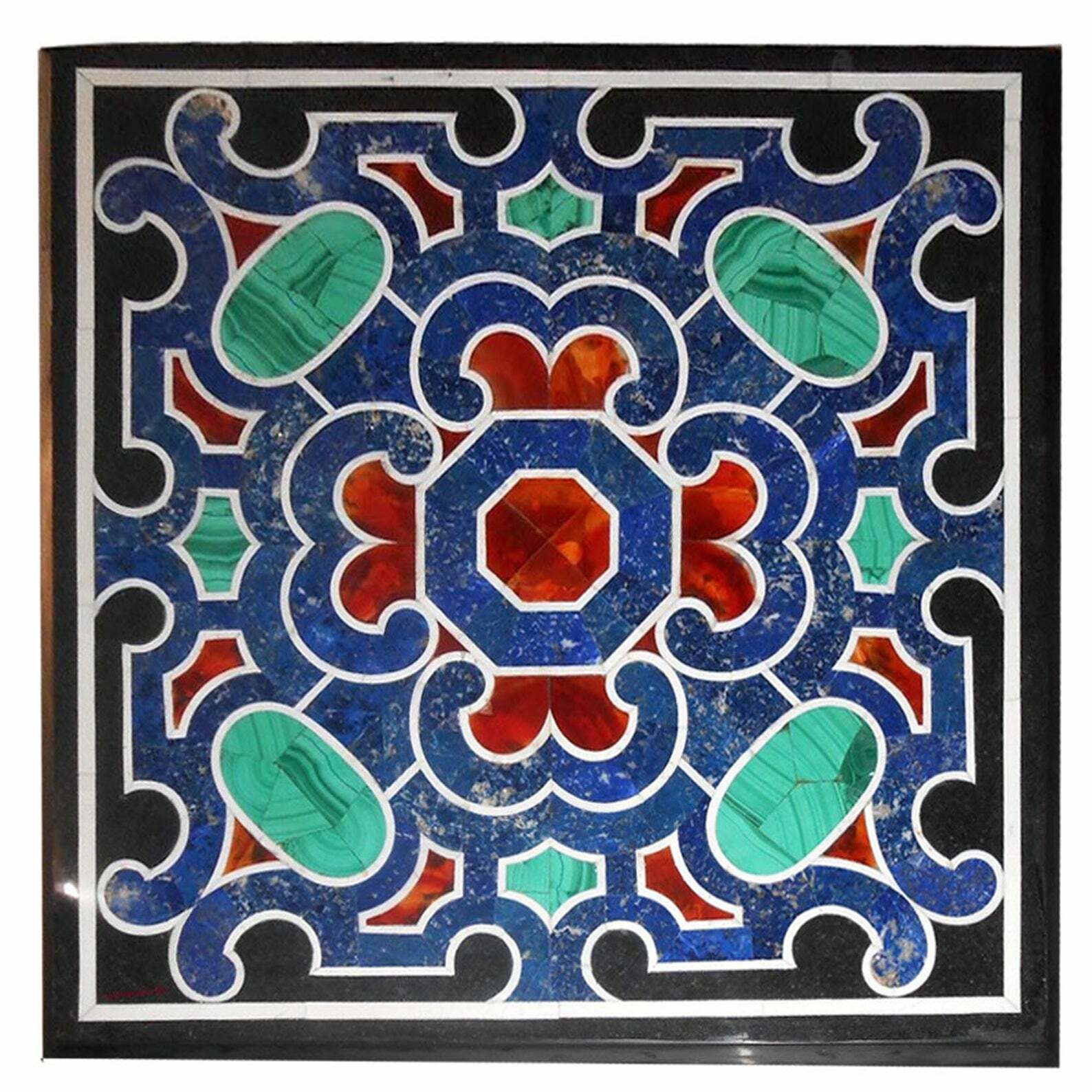 18'' antique black Marble center coffee room Table Top Stone Inlay lapis w12