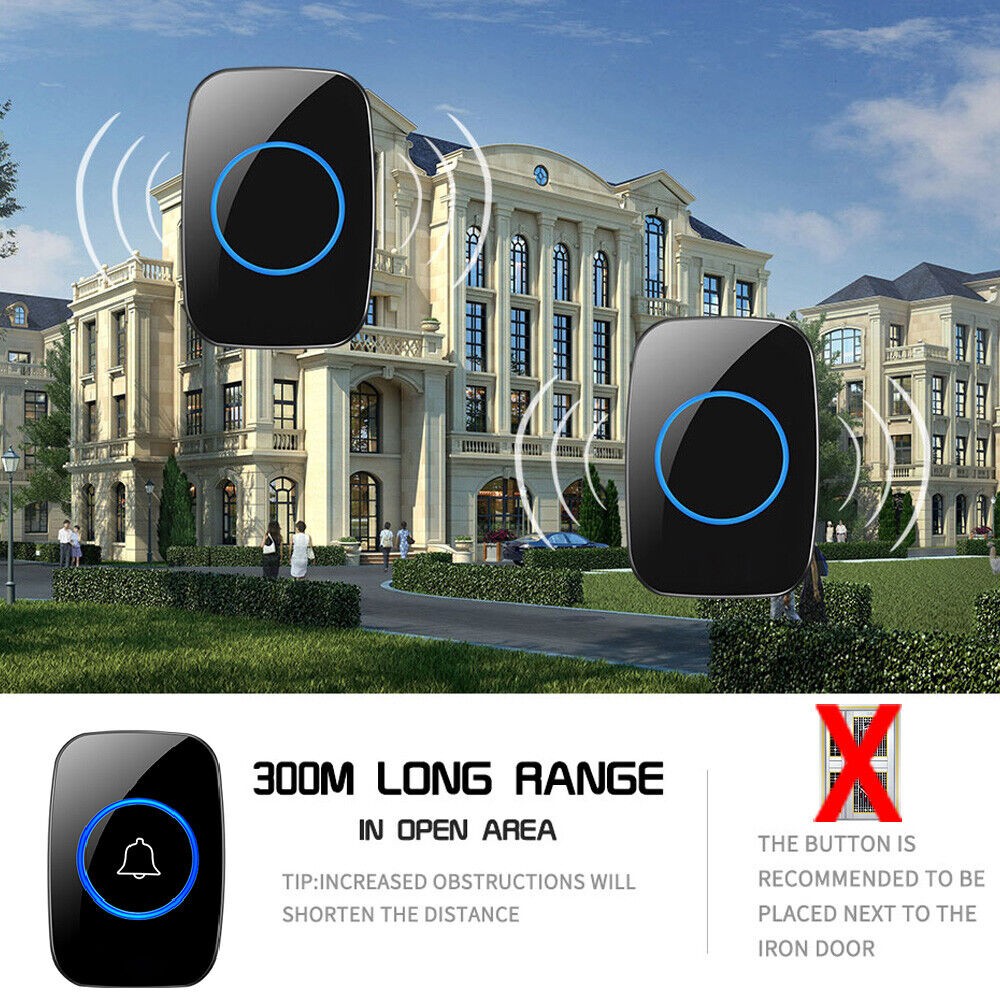 1000FT Wireless Doorbell Waterproof 2 Plugin Receiver Adjustable Volume 60 Chime