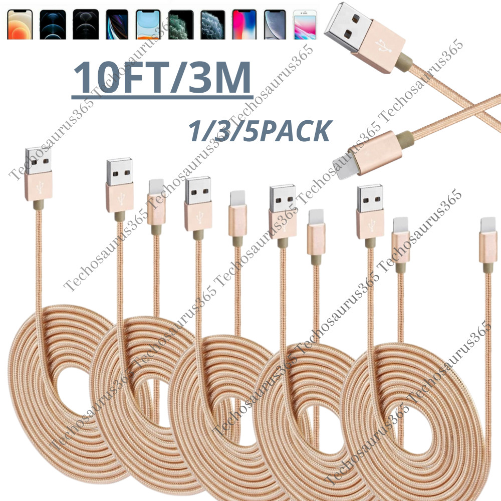 Heavy Duty USB Charging Cable 10Ft For iPhone 13 11 XR X 8 7 6 iPad Charger Cord