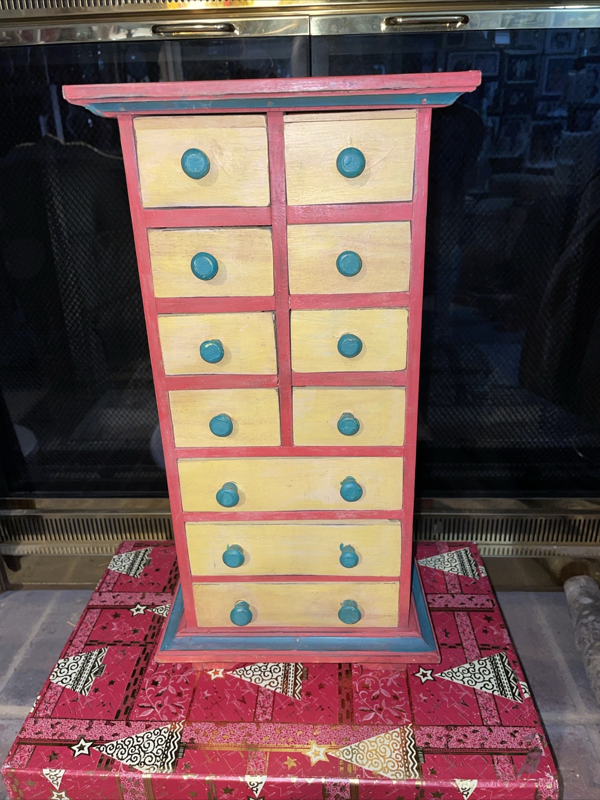 Final Sale‼️Painted wooden 11-drawer mini storage shelf painted-wood knobs 18”H