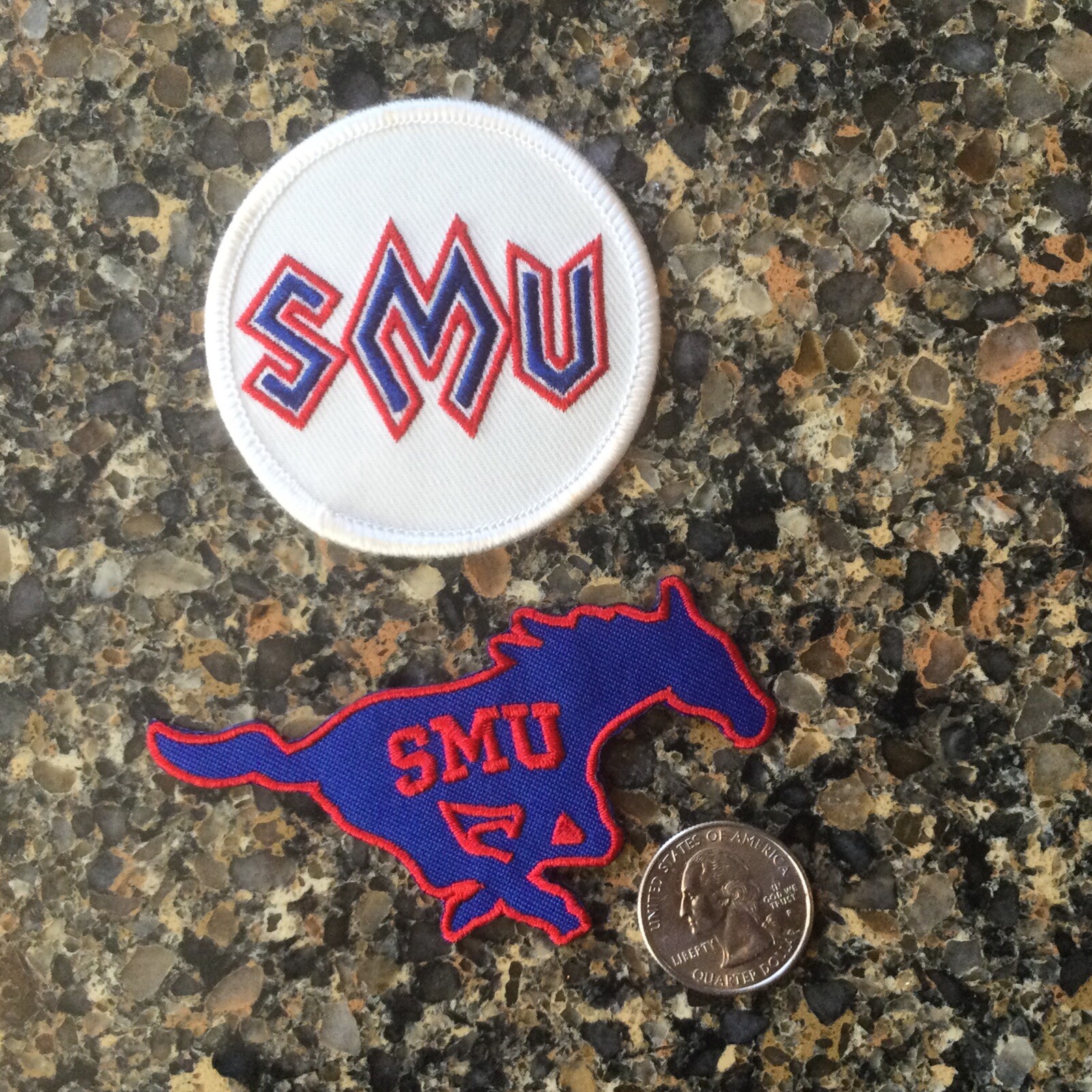 (2) SMU Southern Methodist Mustangs EMBROIDERED IRON ON PATCHES Patch Lot