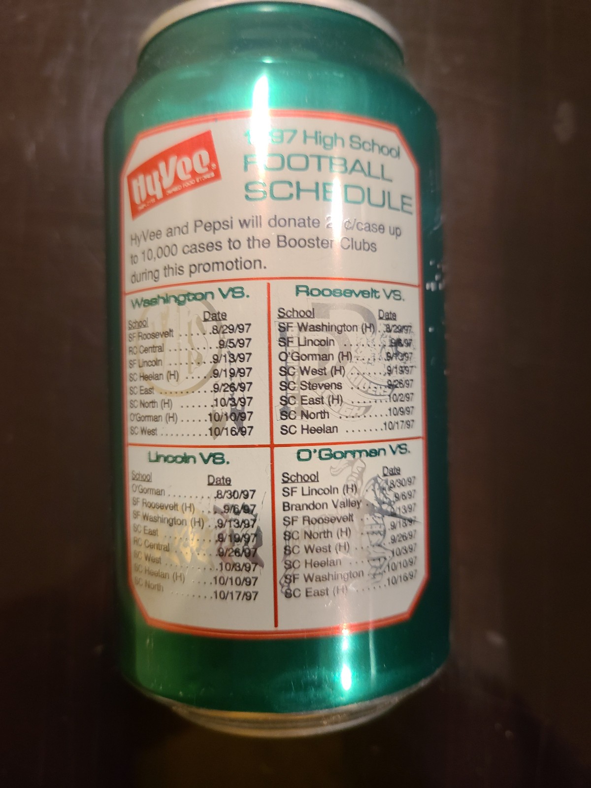 1997 Mountain Dew can HyVee Sioux Falls area High Schools Football Schedules