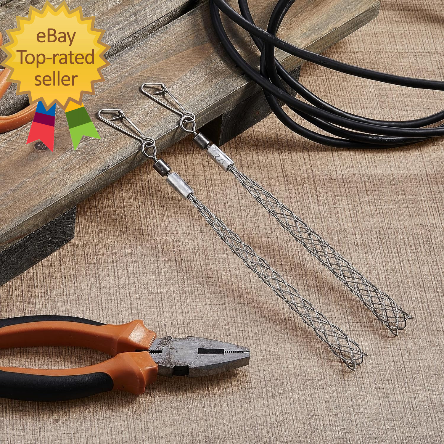 2 Pcs 1/2 in Wire Pulling Grip Mesh Metal Cable Puller Socks Wire Tools for Elec