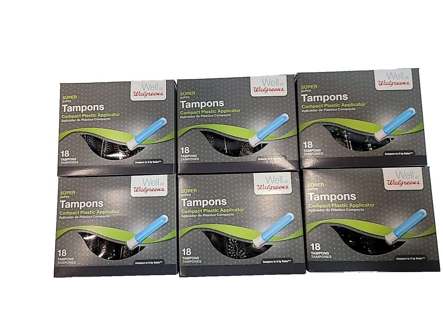 LOT OF 6 Walgreens Super Compact Tampon Smooth Plastic Applicator 18ea (108)