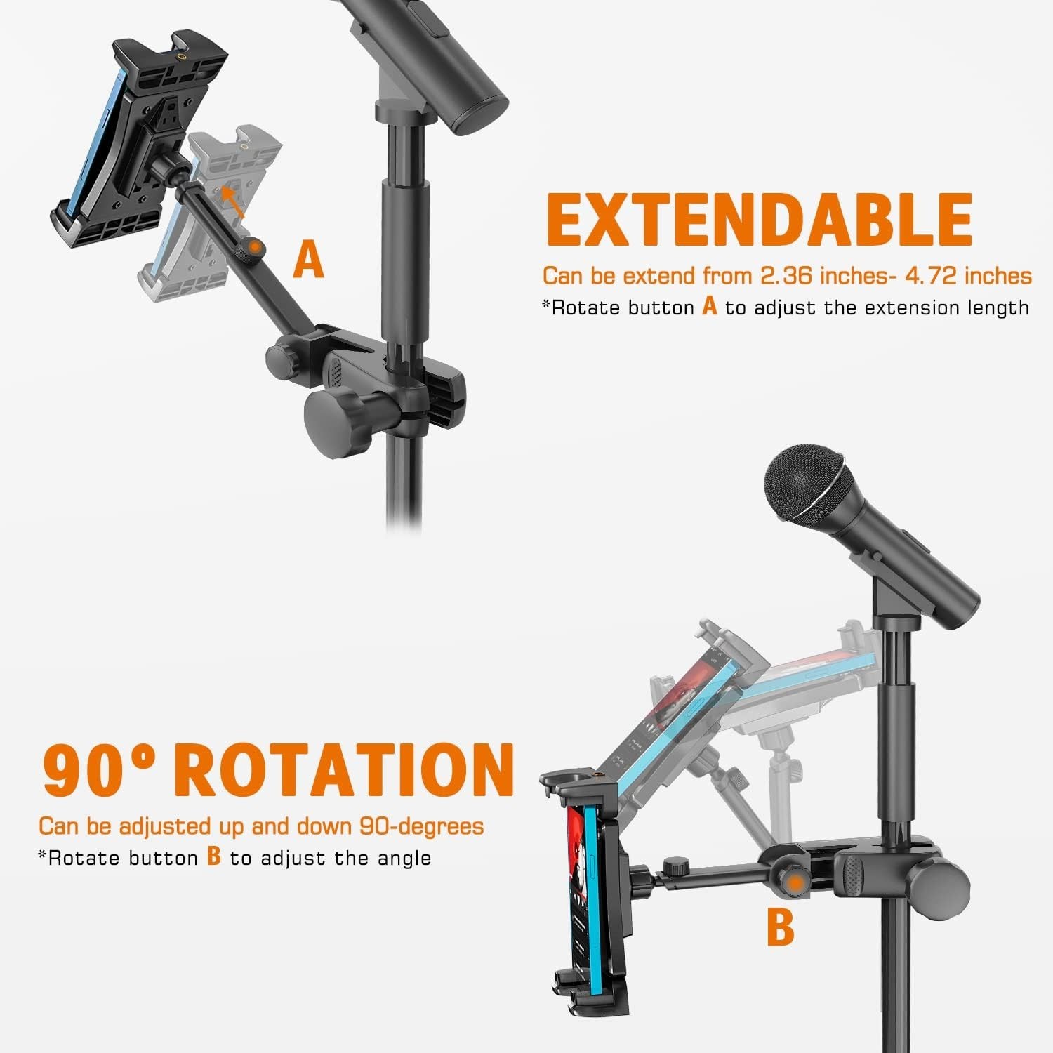 360-Degree Rotating Tablet Mount for Mic Stand – Perfect for Live Performances